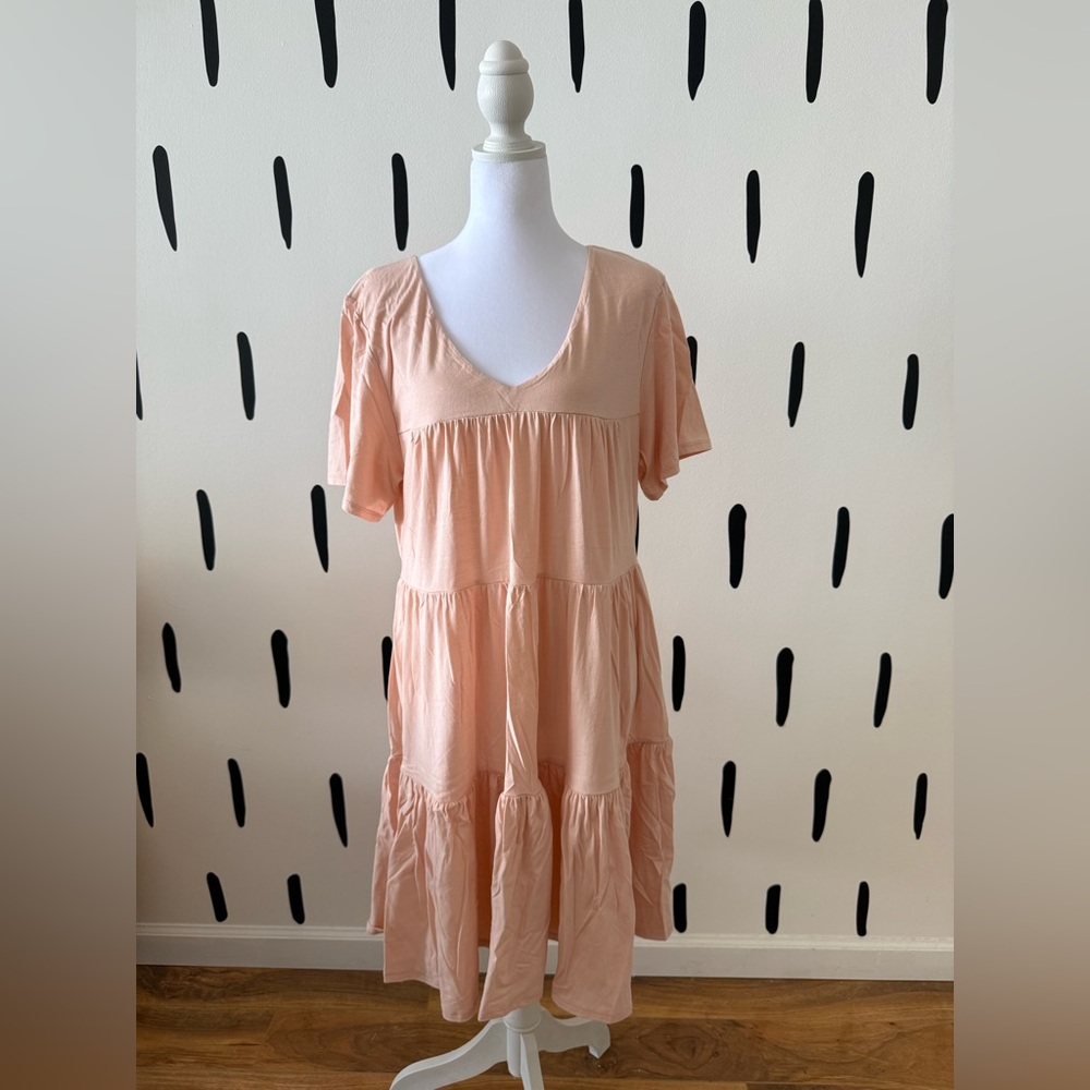 Rebecca Minkoff Pink Tiered V-Neck Knee-Length Dress
